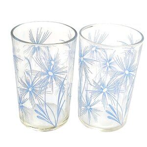 2 Swanky Swigs Blue Flower Juice Glass 6oz Midcentury spike floral wildflower MC
